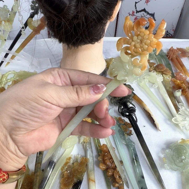 定制蛇纹石玉毛货发饰