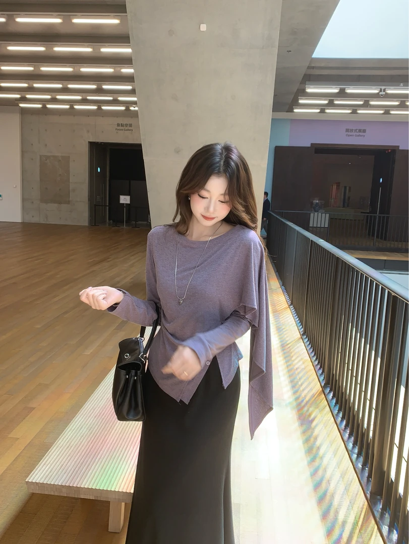 EIA一尧【瑞贝卡小姐】气质知性优雅高级上衣女不规则摆小众显瘦秋