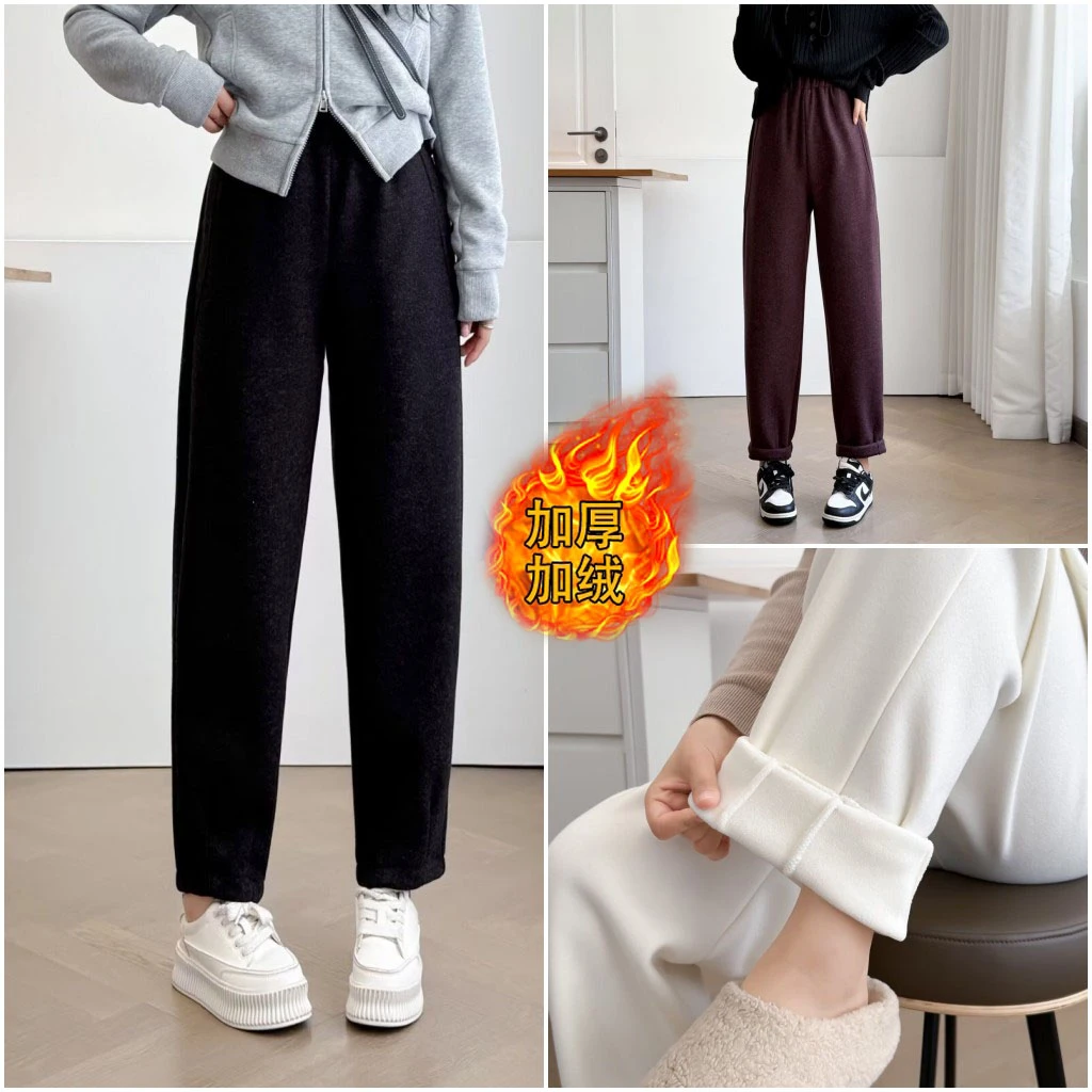 100-200斤女装冬季款洋气松紧高腰显瘦加绒加厚休闲萝卜裤551