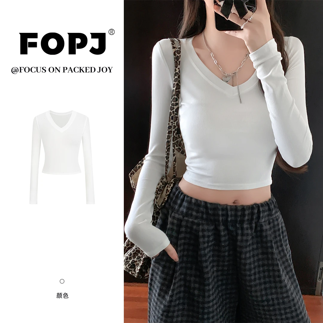 FOPJ美式正肩紧身打底衫长袖t恤女春季新款内搭韩版简约时尚上衣