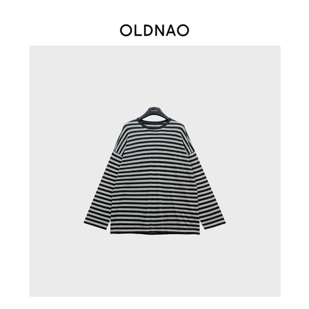 【OLDNAO】品牌订单线针织绵羊毛圆领条纹长袖T恤罩衫-SJ-S6063