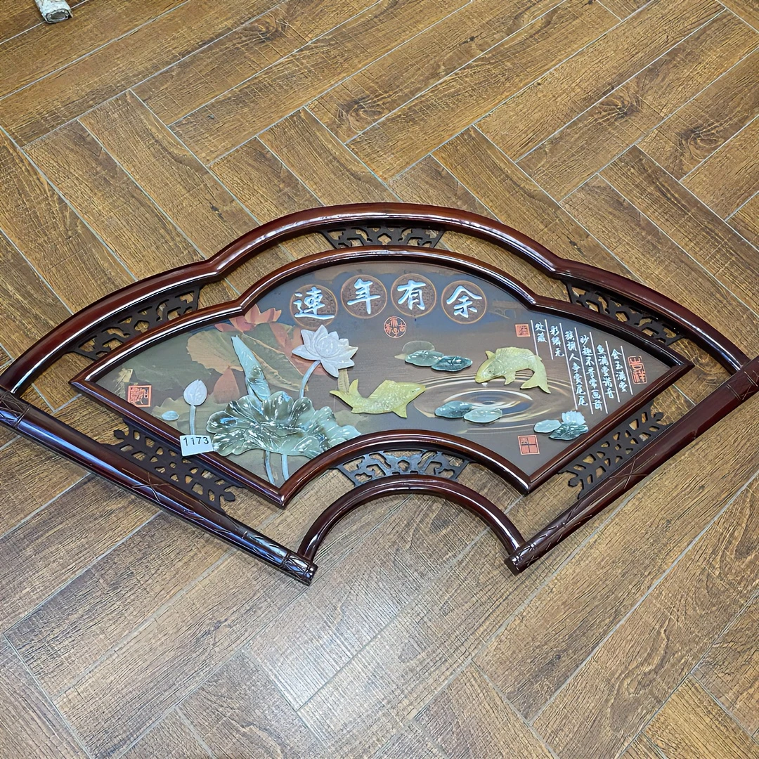 58*117 小扇 连年有余 客厅装饰画新中式装饰画高端大气玄关挂画