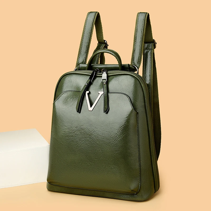 真皮质感双肩包女韩版2025新款复古包包时尚大容量女士旅行小背包