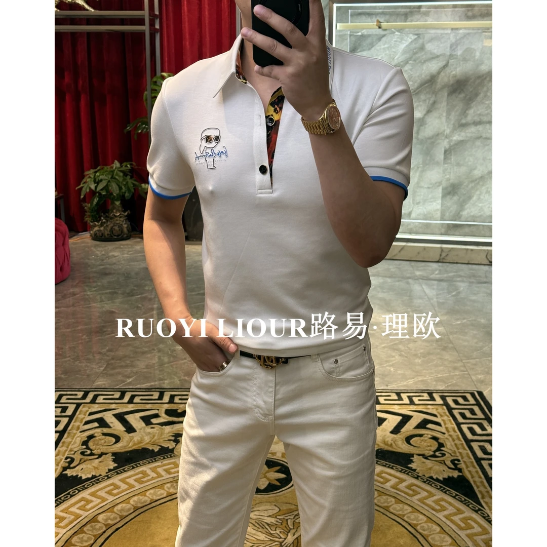【路易理欧】2025夏季新款潮流小老头胸标百搭休闲POLO衫0277
