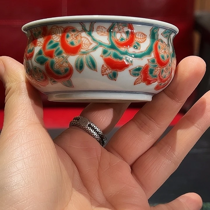 纯手工手绘红绿彩杯杯