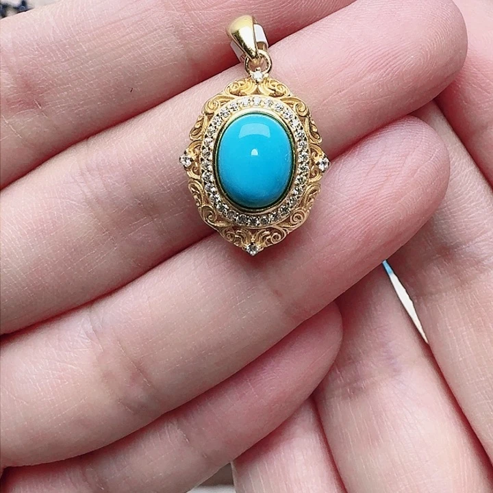 绿松石吊坠(不含链)银S925镶嵌吊坠