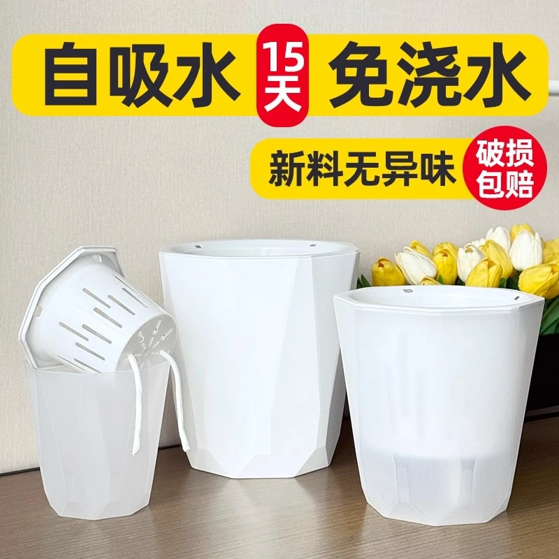 自动吸水塑料花盆水培植物兰花绿萝蝴蝶兰室内阳台树脂花卉盆栽