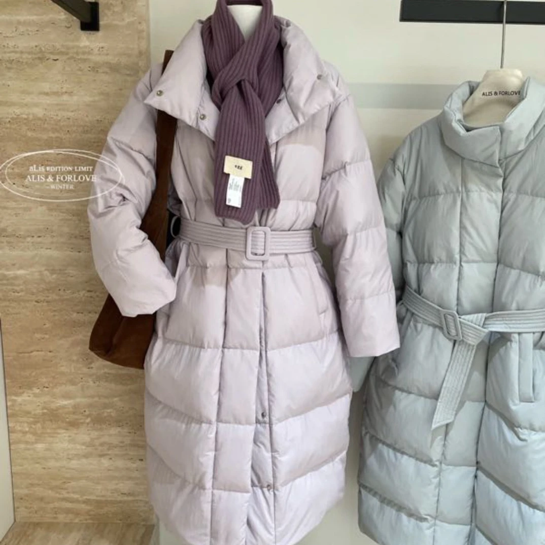 衿喜·冬季气质立领收腰加厚保暖长款白鸭绒气质韩版百搭外套