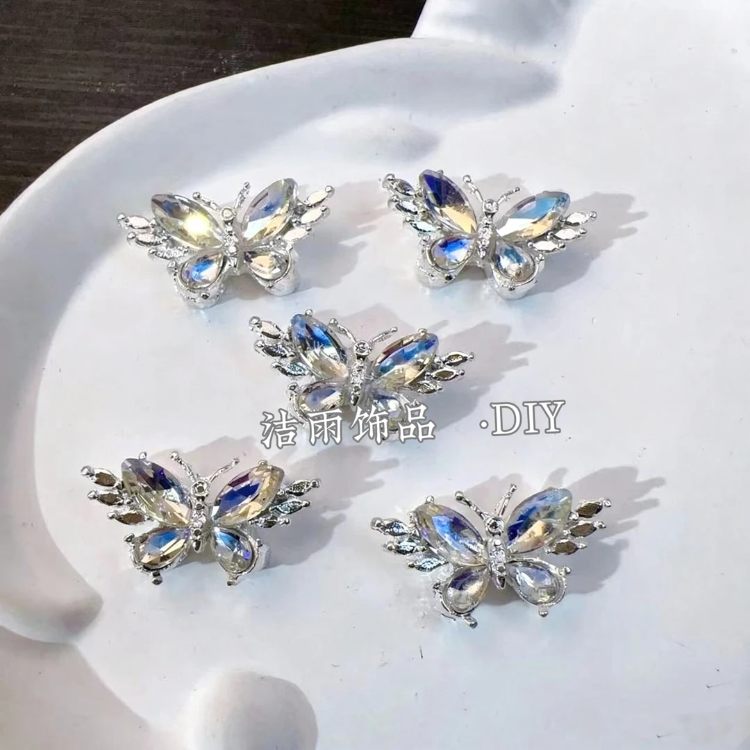 (洁雨饰品 DIY)  T069  【蝴蝶翅膀】银月光四通孔锆石串珠diy配件