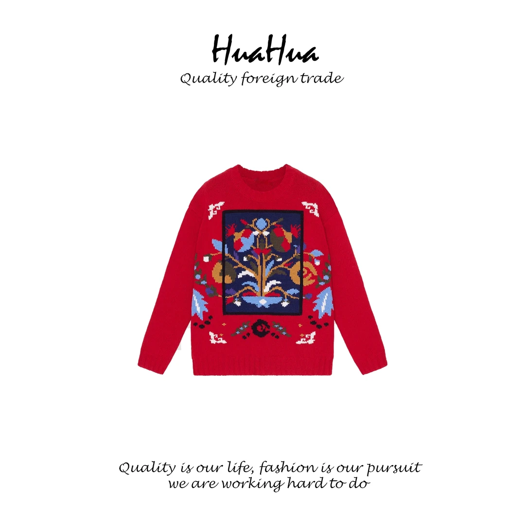 HUASNV 【新年系列】2024冬季新款合股羊毛套头针织衫毛衣女 G1150