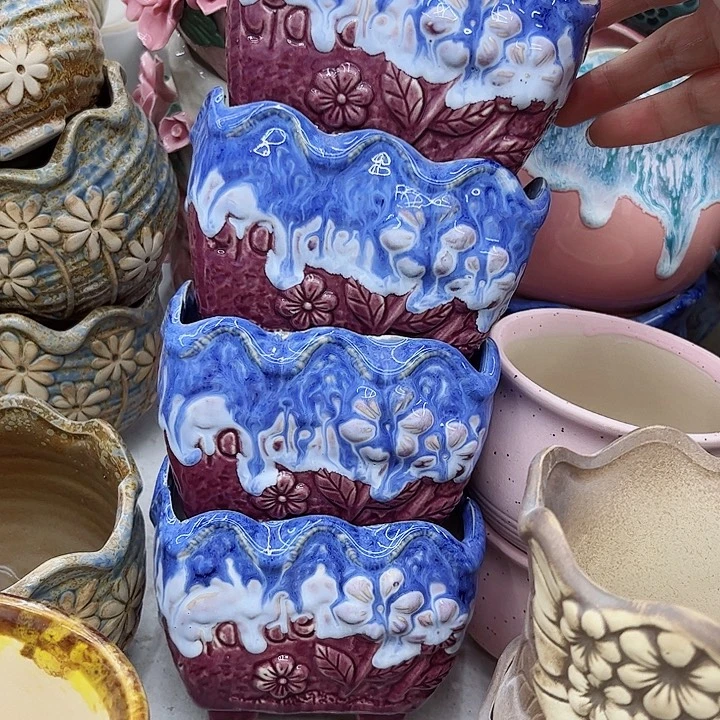 多肉绿植陶瓷花盆9.9包邮，有孔