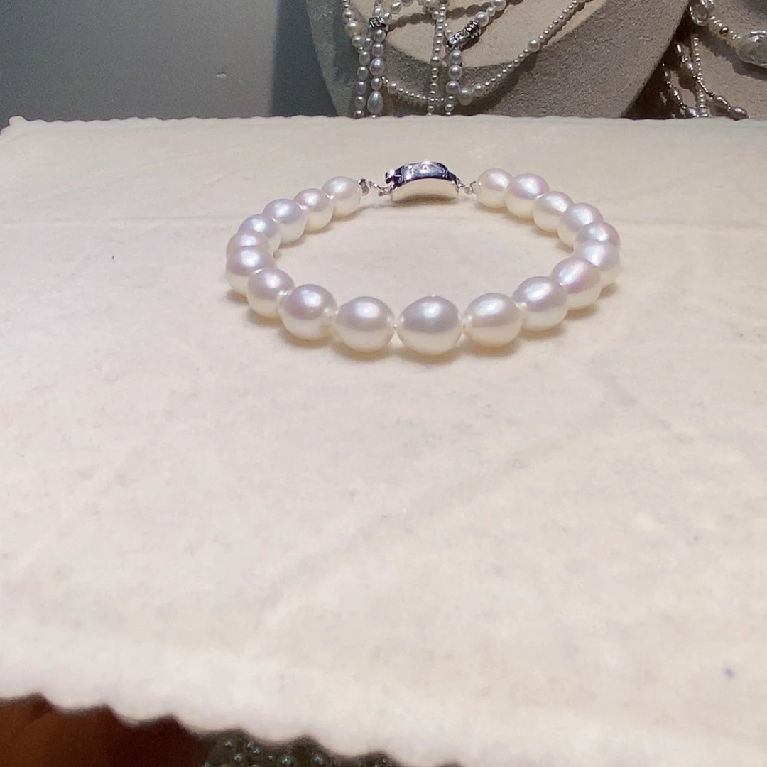 淡水珍珠银S925镶嵌耳饰极光手链