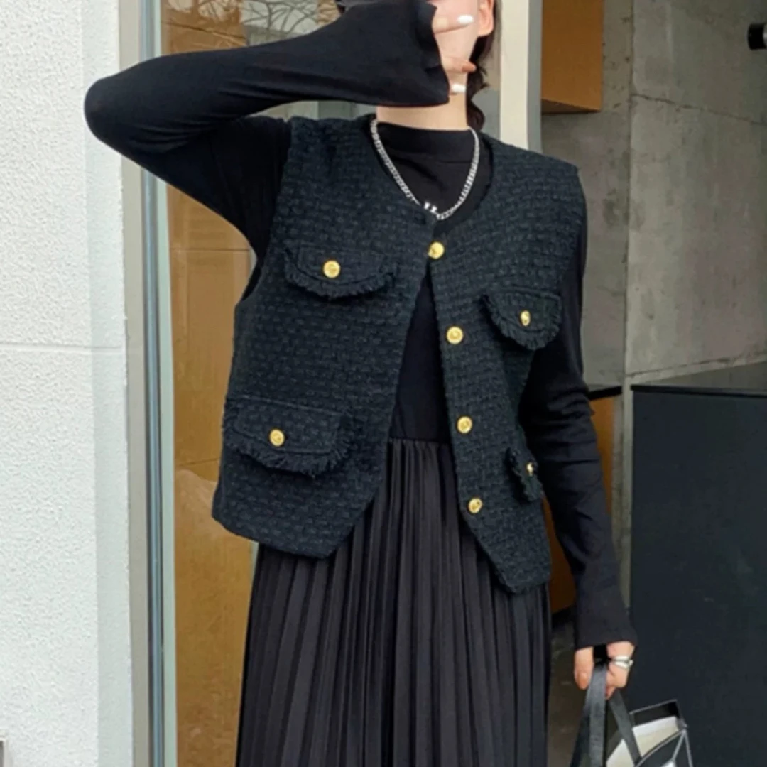 小香风气质连衣裙马甲套装女2025秋季新款大码胖MM遮肉显瘦两件套