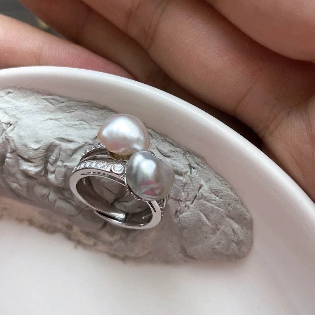 戒圈银S925镶嵌海水珍珠