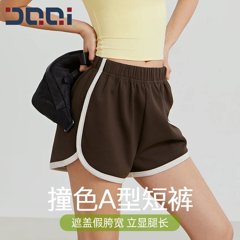 的确奇【夏上新】复古拼色休闲运动短裤女外穿跑步瑜伽三分裤2156