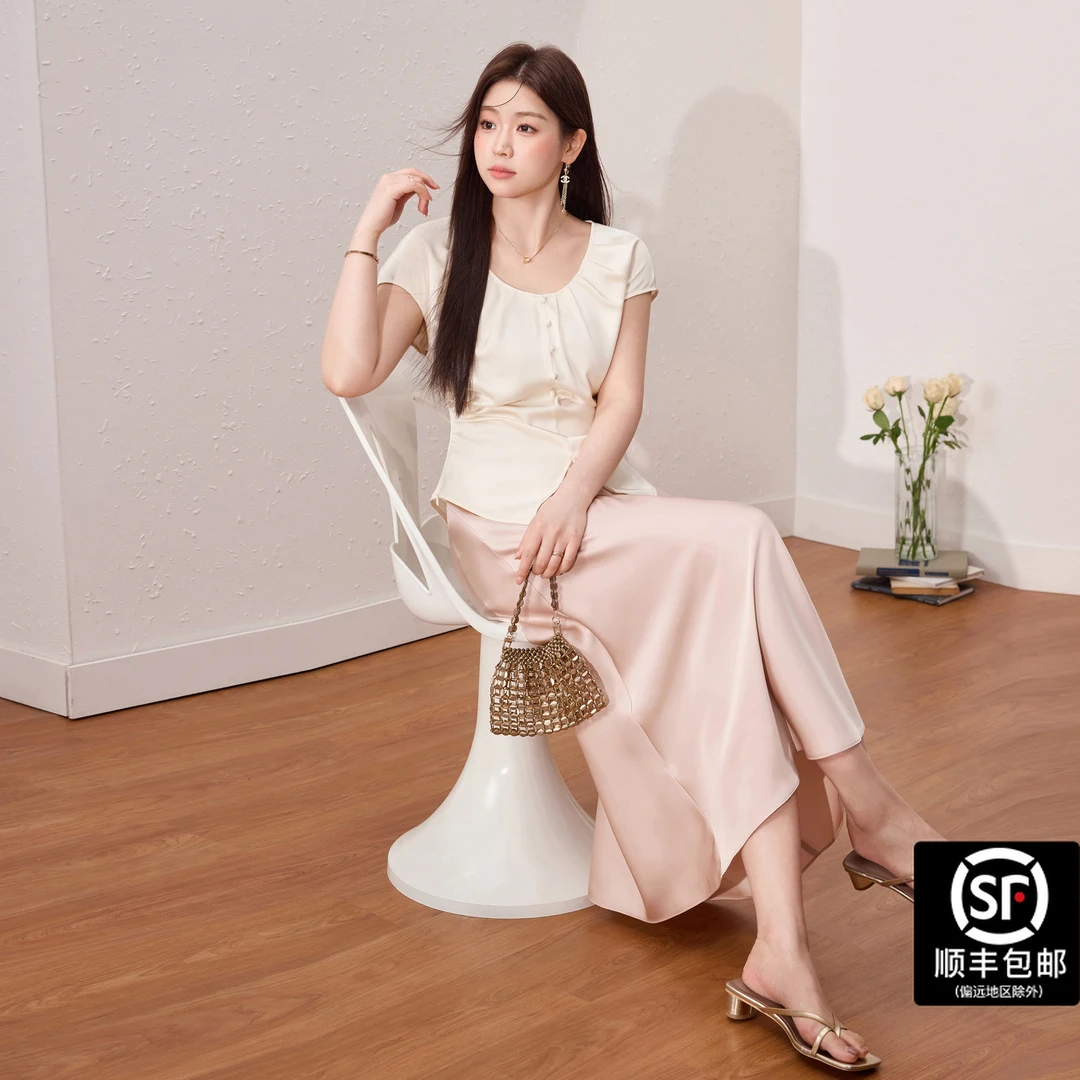 蓝语大码女装优雅短袖小衫垂感显瘦半身裙夏季新款两件套11261