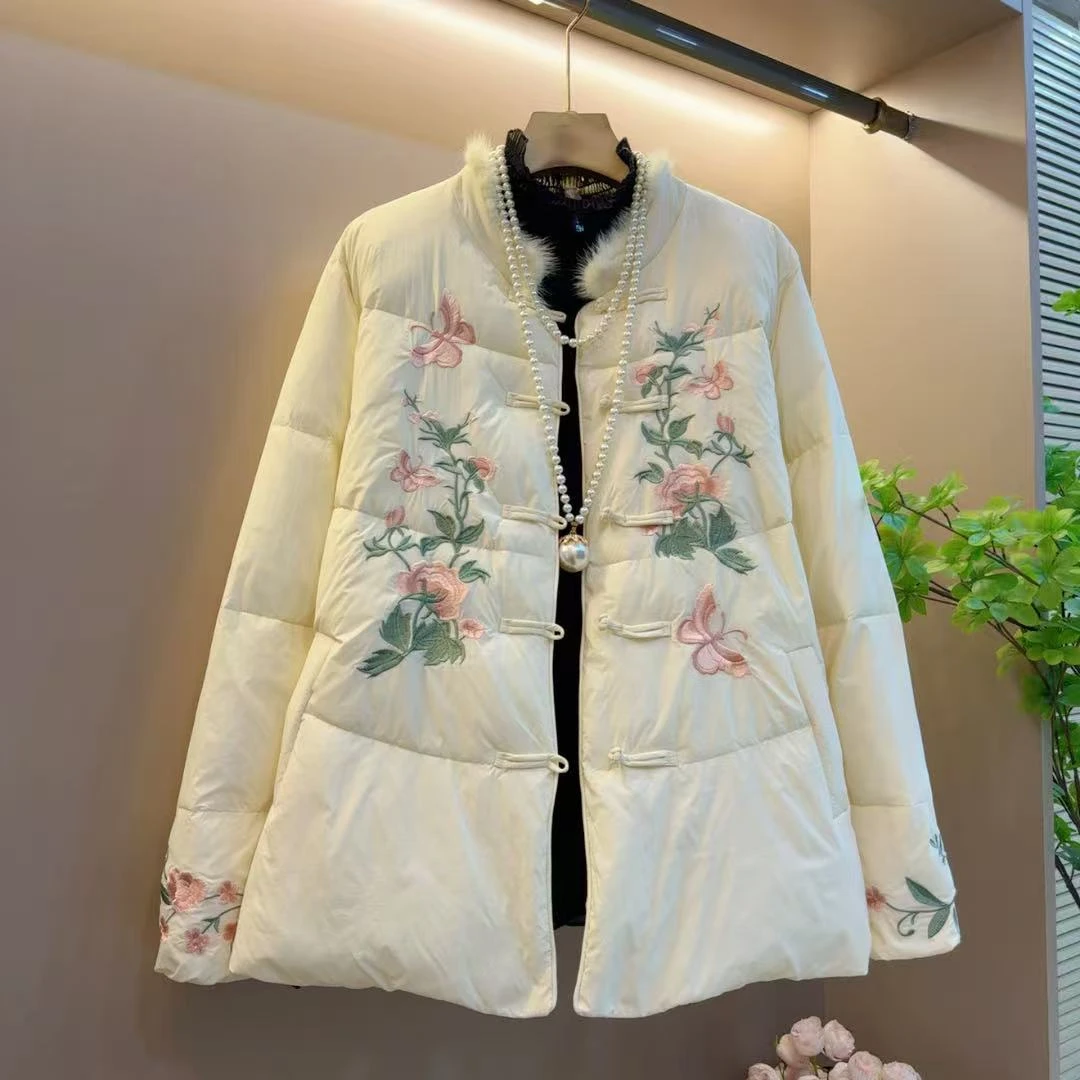 新款新中式刺绣盘扣显瘦时尚宽松百搭棉外套（长70左右）