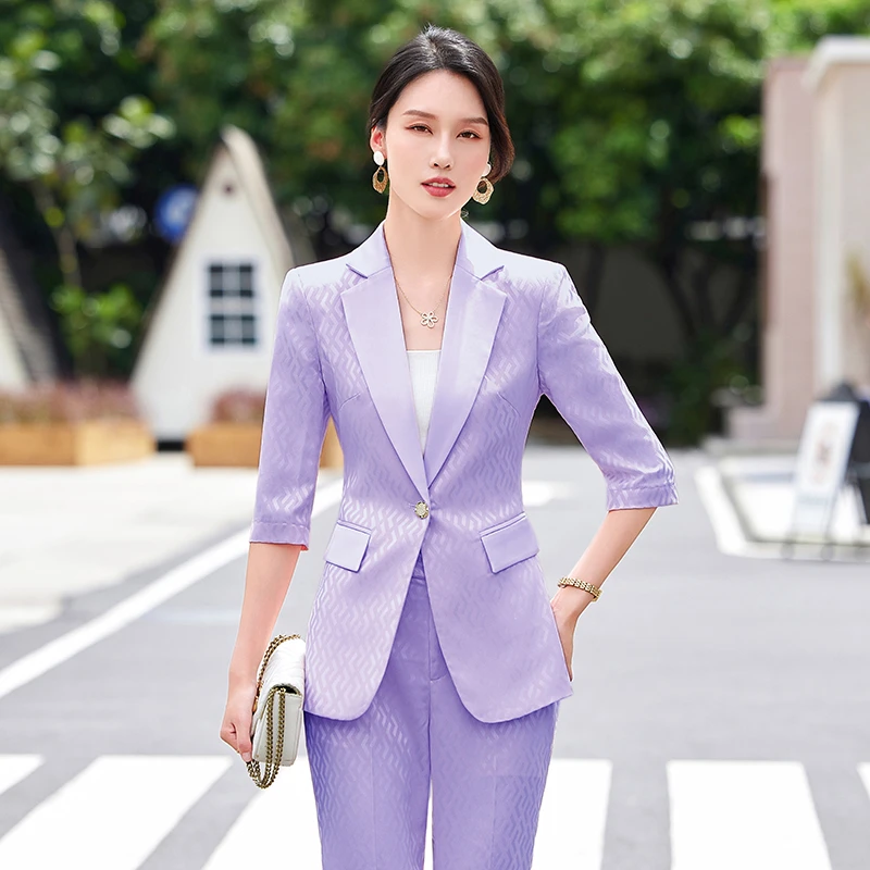 2025爆款夏季新款西装七分袖时尚休闲修身商务职业西装套装KY8979