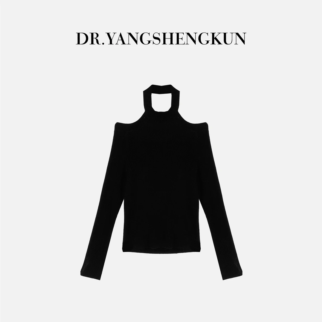 杨圣坤2025新品100%绵羊毛简约百搭纯欲风挂脖针织衫女ES25102232