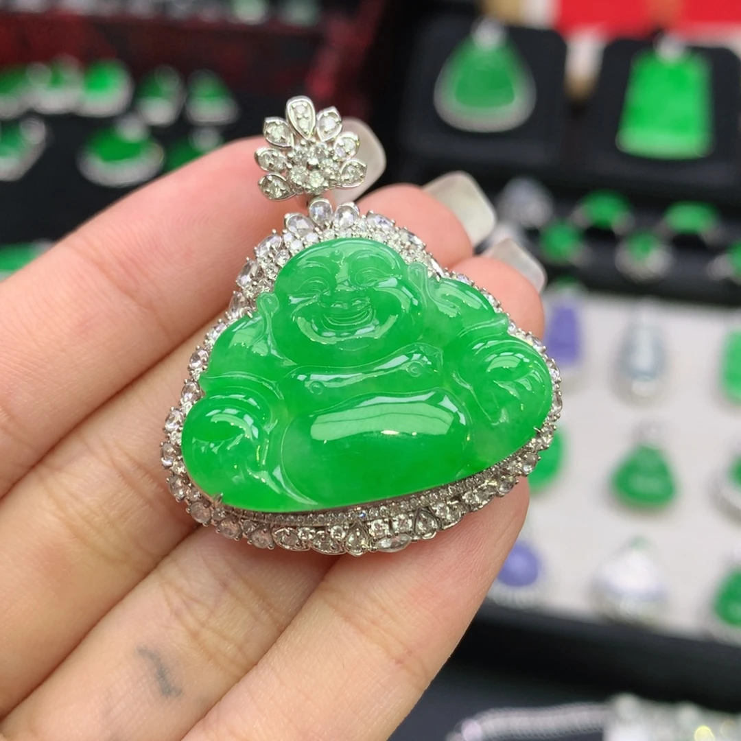 翡翠18K金镶嵌吊坠(不含链)