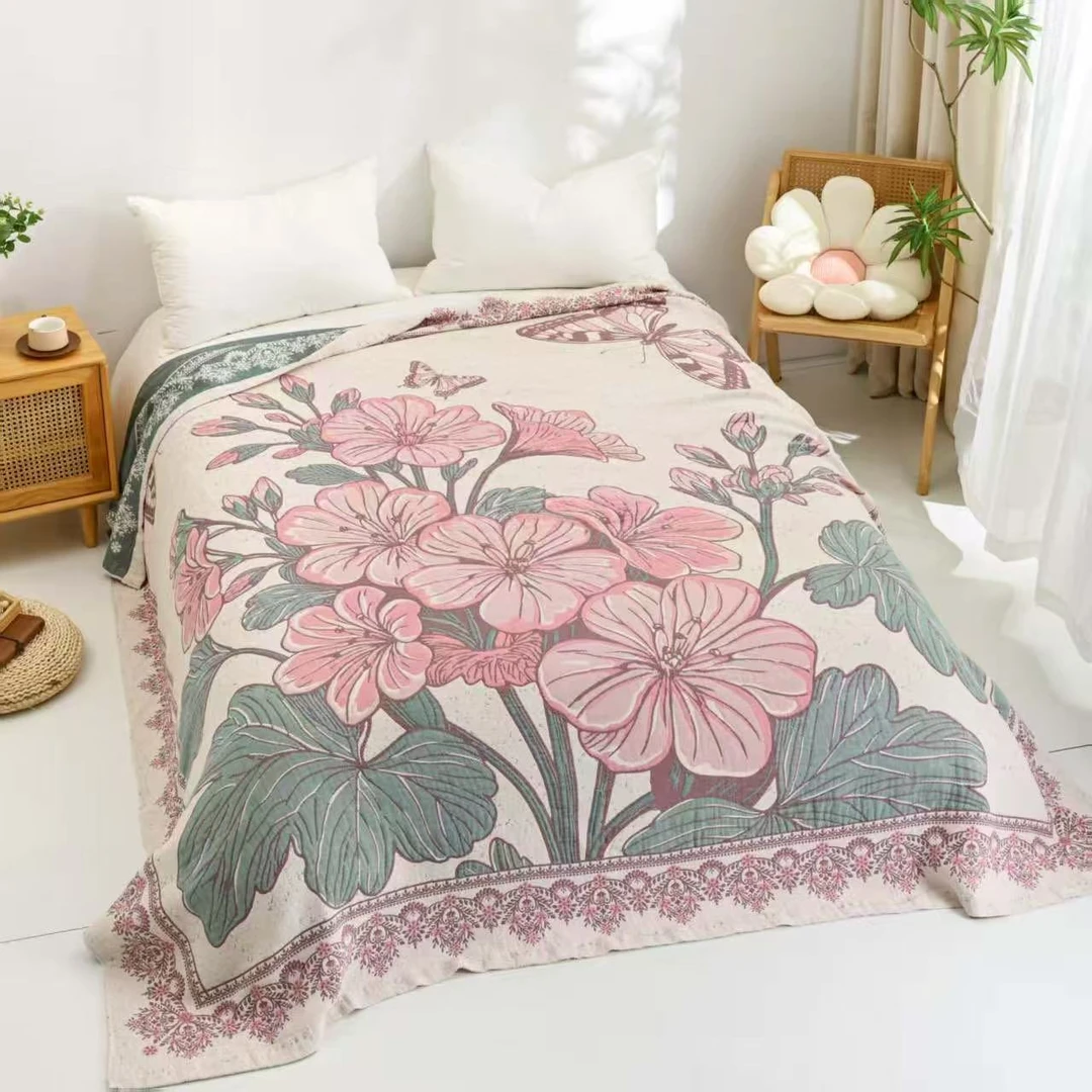 床盖-加大芳菲蝶韵-粉230*250cm高奢私人定制款床盖柔软舒适