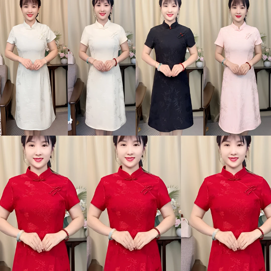 05-一举夺魁夏款浮雕画刺绣中长款单层蕾丝修身时尚A版旗袍M-5XL