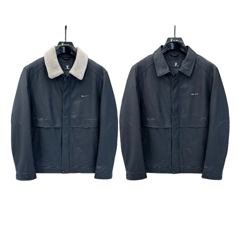 【宝鹿优品】男士商务可拆卸皮羽绒服23515