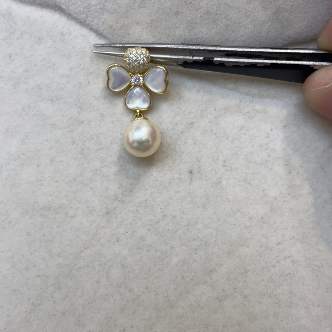 银S925镶嵌海水珍珠吊坠(不含链)