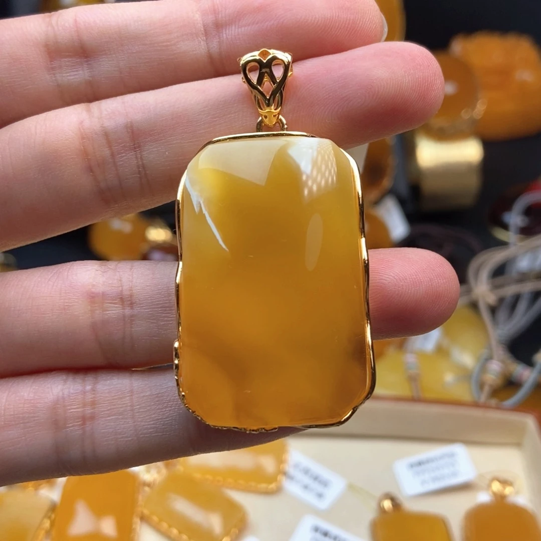 琥珀颈饰银S925镀金镶嵌张*