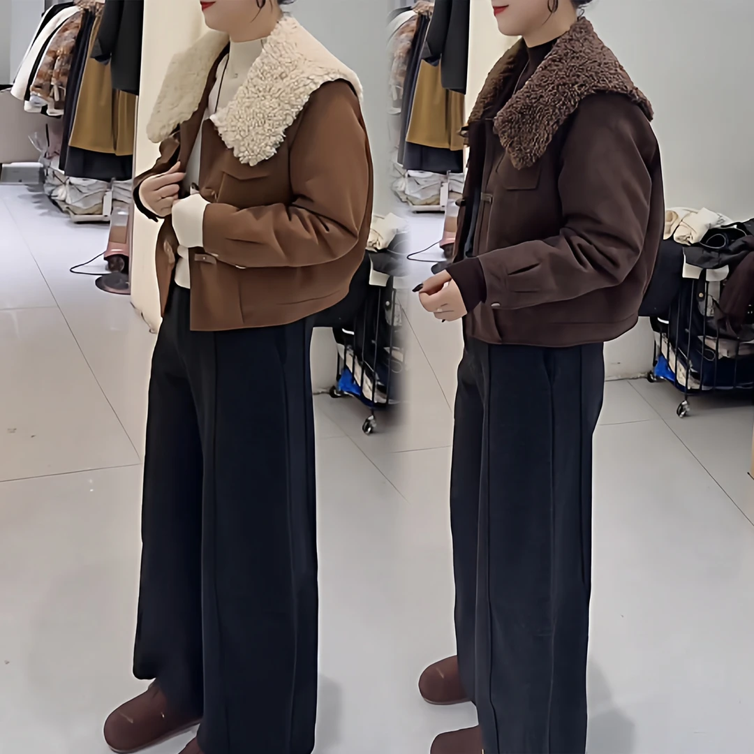 冬季海军领高级感气质短外套显瘦休闲长裤女慵懒风气质时髦两件套
