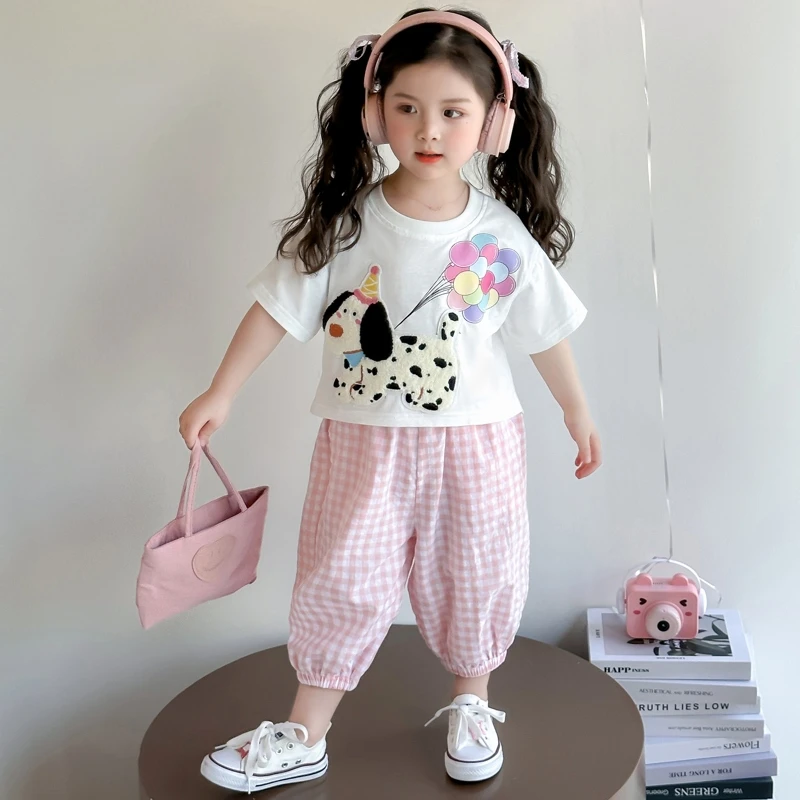 女童夏季短袖套装卡通女宝宝新款T恤防蚊裤两件套小女孩夏装薄款