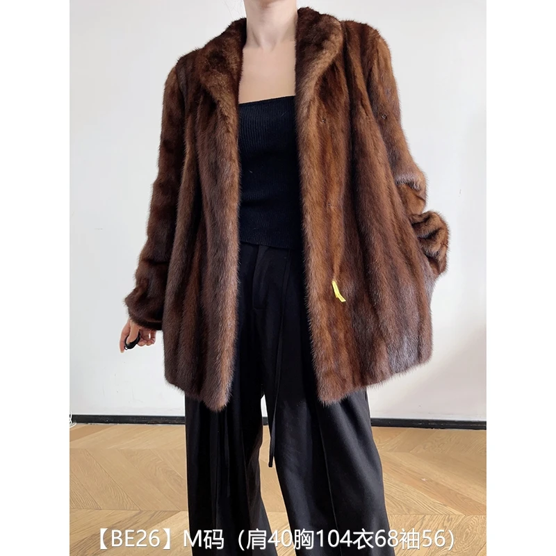 【BE26】M码 焦糖棕短款全抽貂皮大衣（肩40胸104衣68袖56）