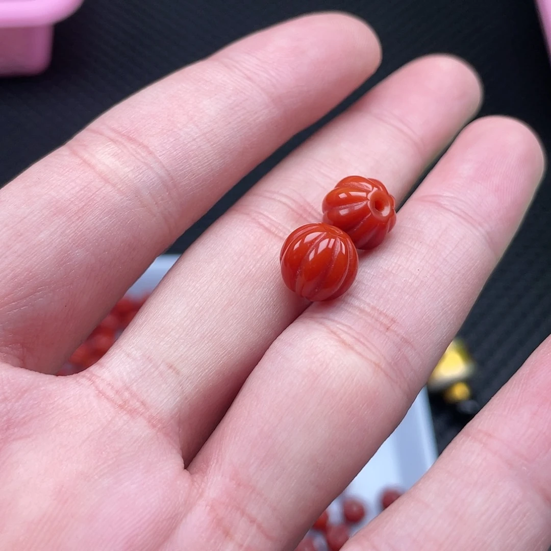 南红玛瑙14号 9*10柿子红瓜珠一组2颗未镶嵌
