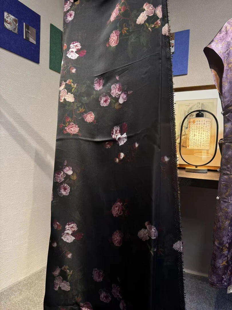 兰亭丝绸  真丝香云纱植物丝莨纱花萝双面提花面料