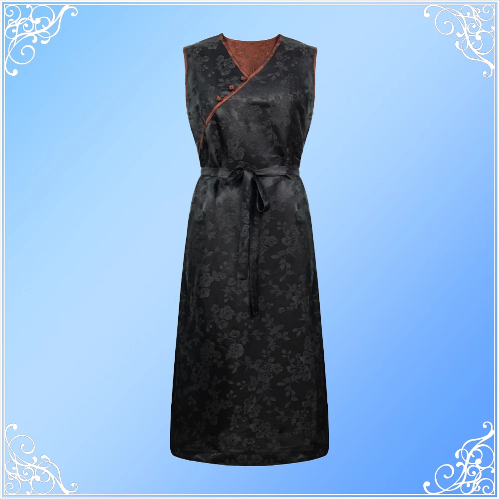 WW  2025夏季新款黑色竹叶无袖收腰连衣裙 84ZH017