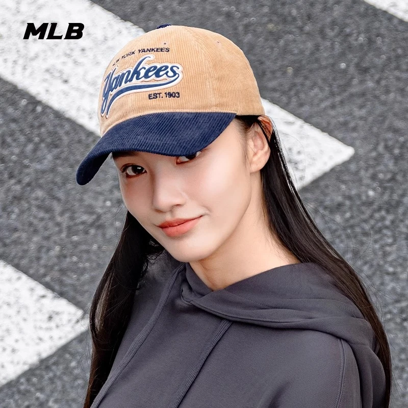 MLB官方 男女情侣撞色拼接学院风灯芯绒棒球帽24秋冬 M24FCPVC1