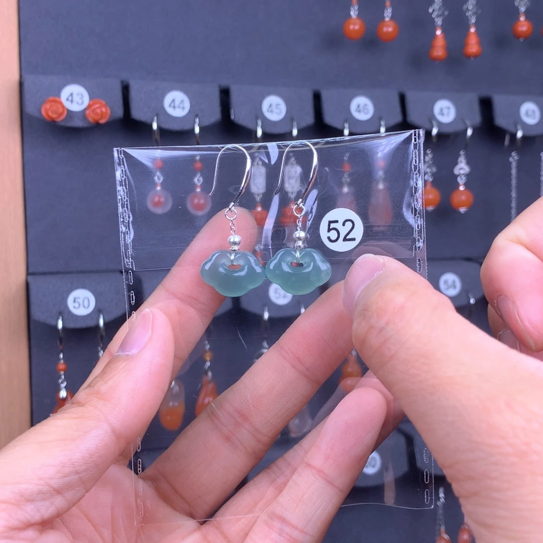 翡翠耳饰银S925镶嵌灵*