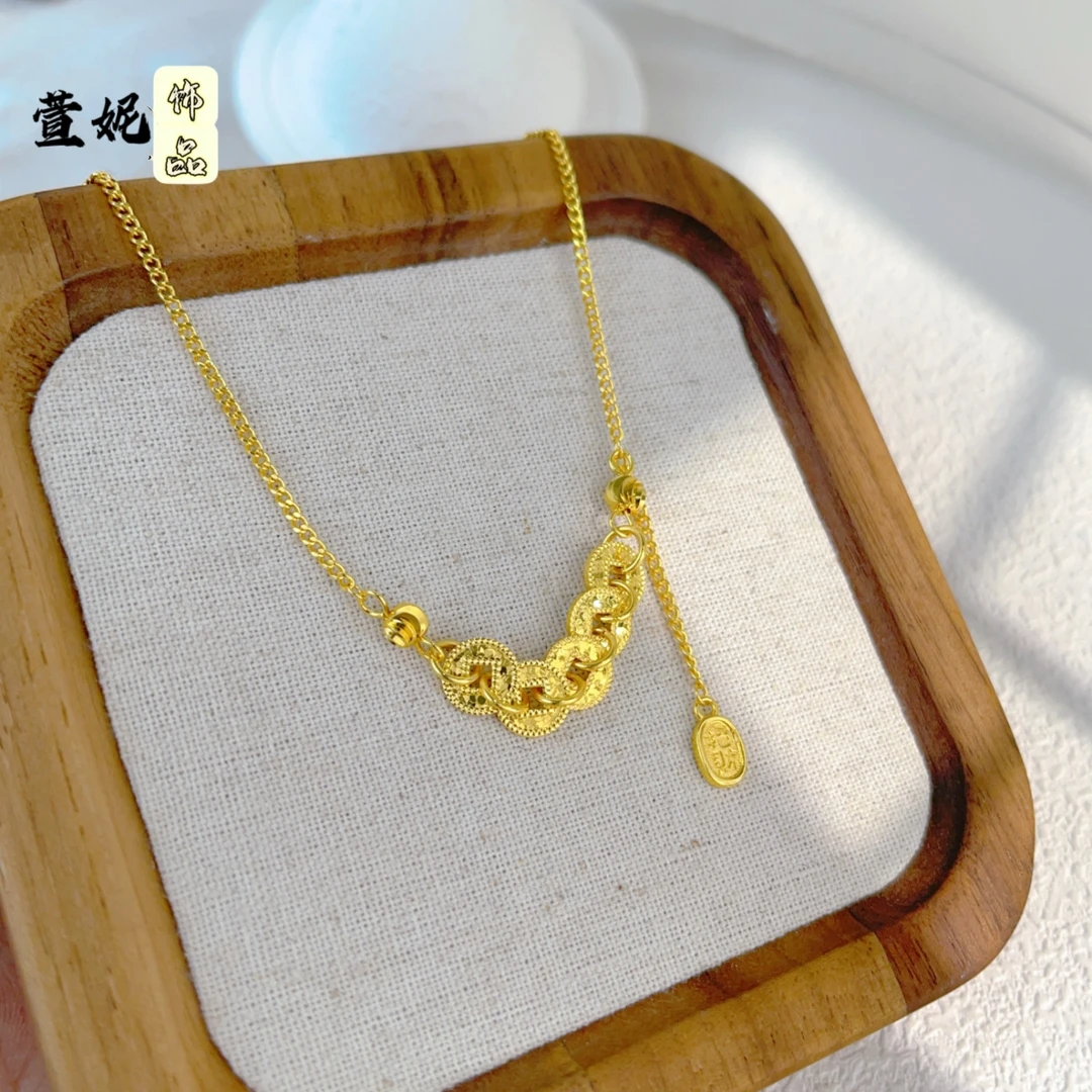 铜合金项链 [新中式]碎碎冰铜钱项链复古百搭时尚