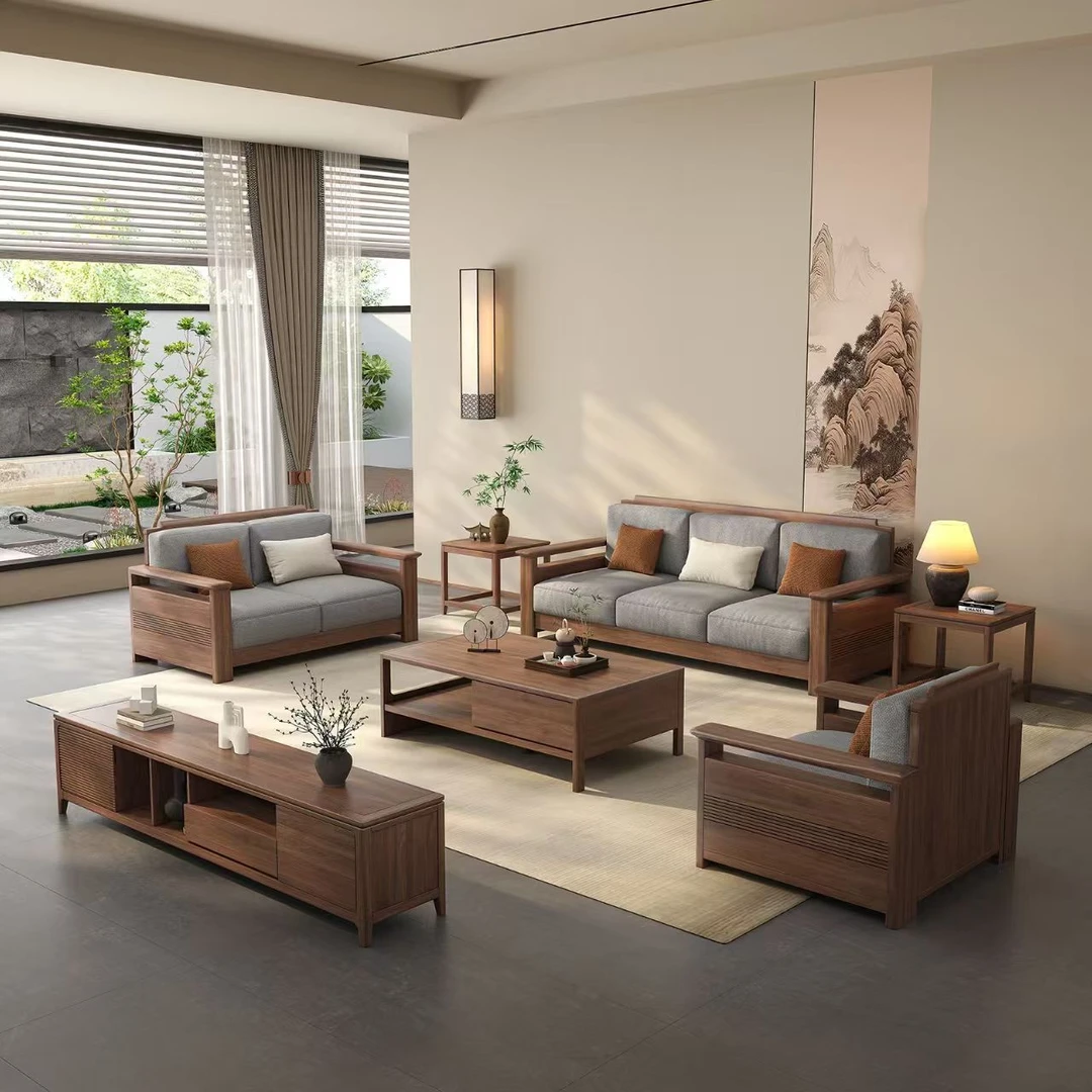 黑胡桃木实木沙发组合家用客厅冬夏两用贵妃转角轻奢极简中式家具