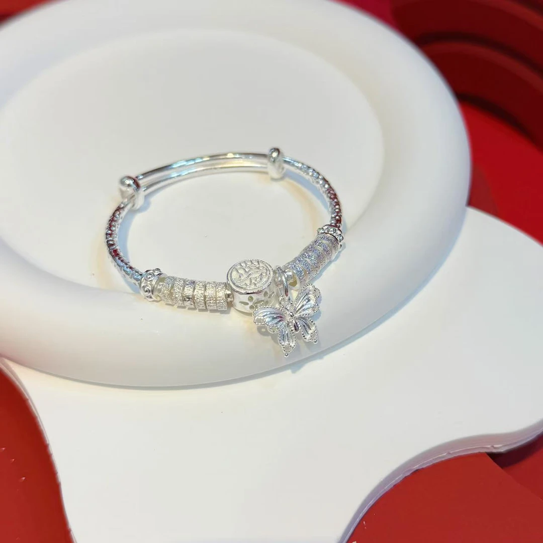 足银手镯 足银蝴蝶盘缠手镯HNZ9647