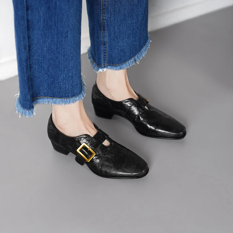 3cm 通勤休闲舒适软底单鞋春季英伦风百搭小皮鞋简约时尚粗跟单鞋