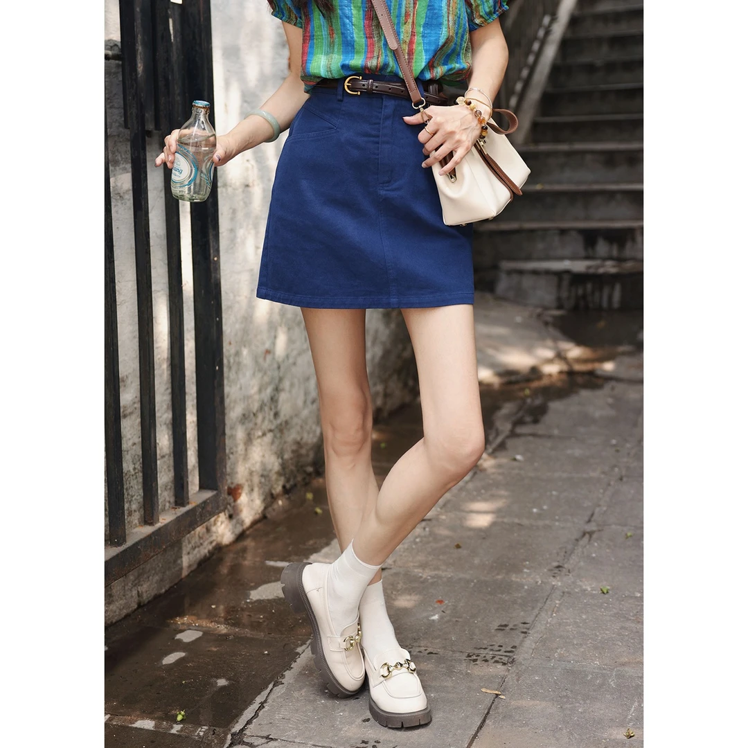 陈大器【蓝调时刻】港风复古高腰A字半身裙女夏季休闲短裙JW0425529