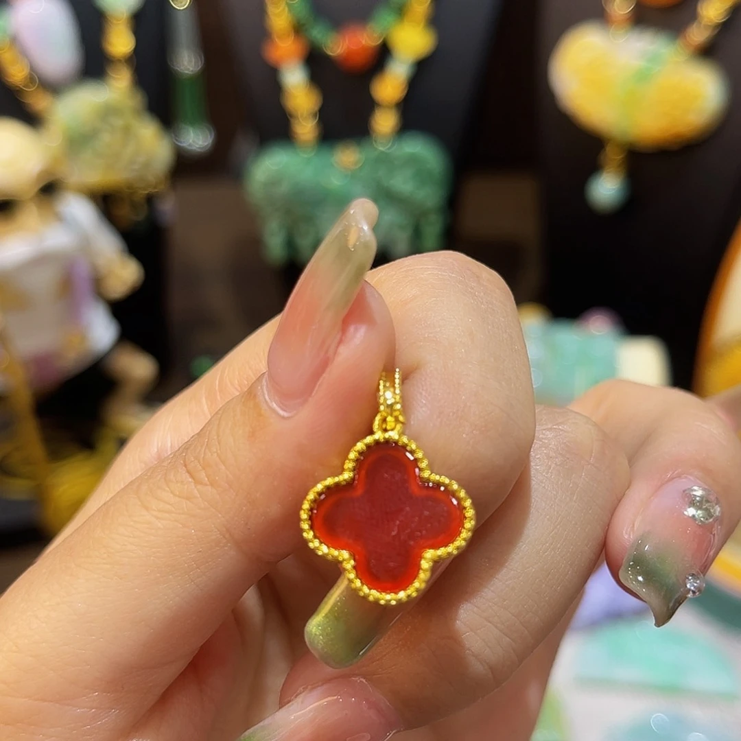 翡翠未镶嵌耳饰萌*四叶草