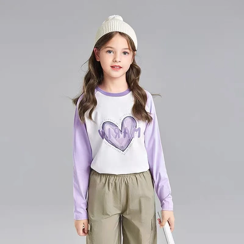 B03笛家女童装长袖T恤春装新款儿童圆领白色打底衫撞色上衣百搭