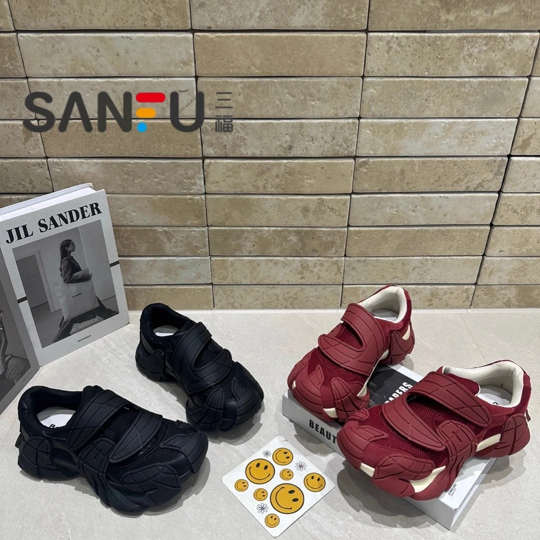 三福超火八爪鱼老爹鞋2025秋季新款魔术贴厚底休闲运动鞋时尚女鞋