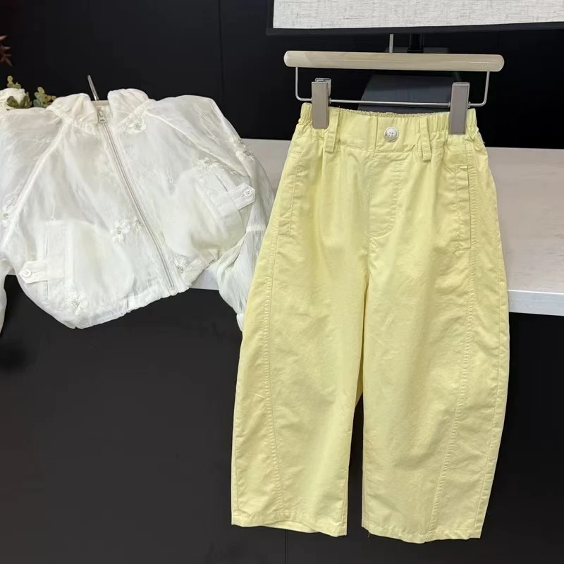 女童2025新款春夏弯刀裤中大童纯色韩版百搭儿童宽松纯棉休闲裤子