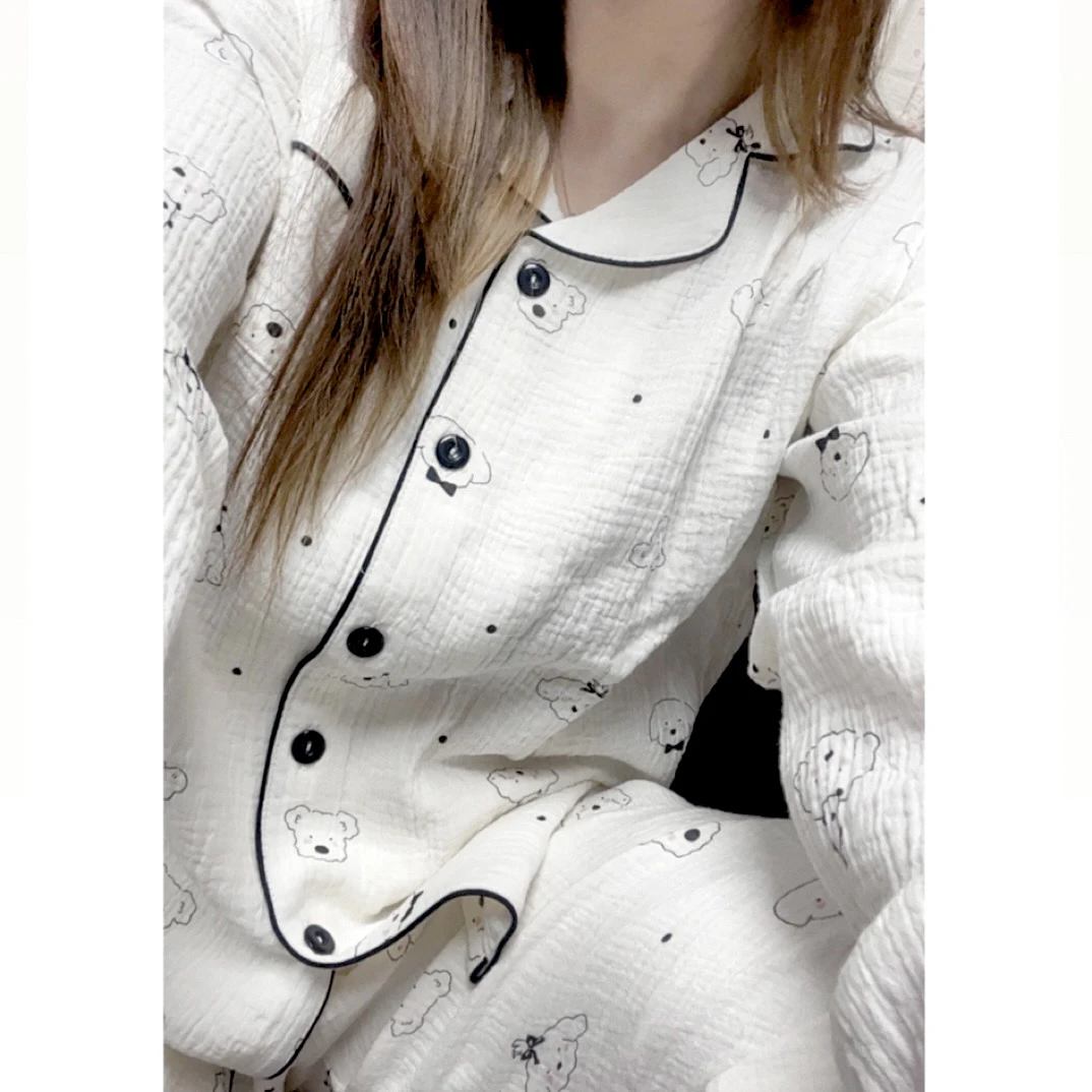 【长袖合集】全棉100%双层棉纱女睡衣长袖套装家居服休闲宽松舒适