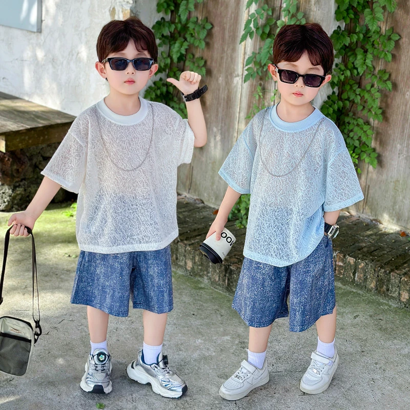男童夏装镂空套装2025新款帅气时髦韩范痞帅小男童装儿童夏季衣服