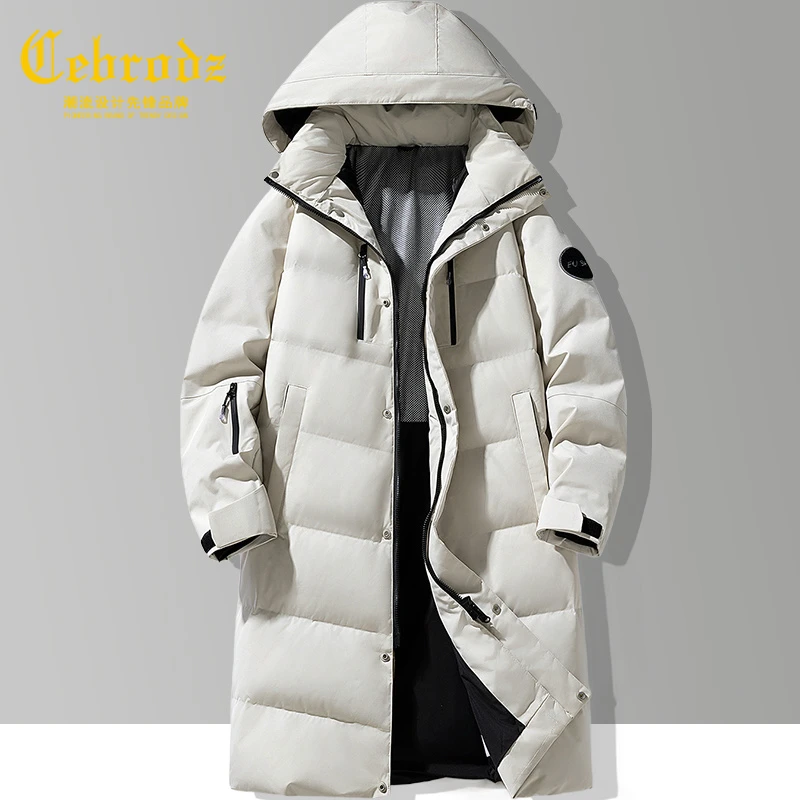 法国Cebrodz男士冬季简约百搭连帽户外保暖休闲外套中长款羽绒服