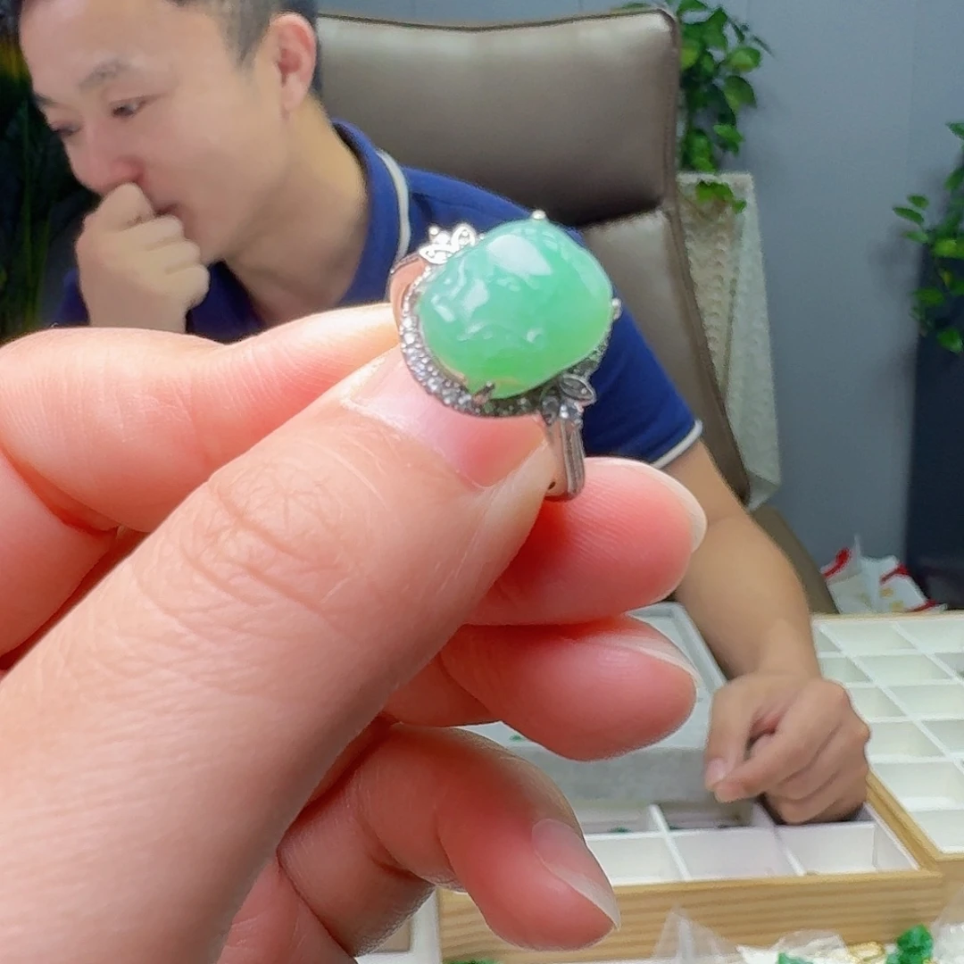 翡翠银S925镶嵌戒指天然